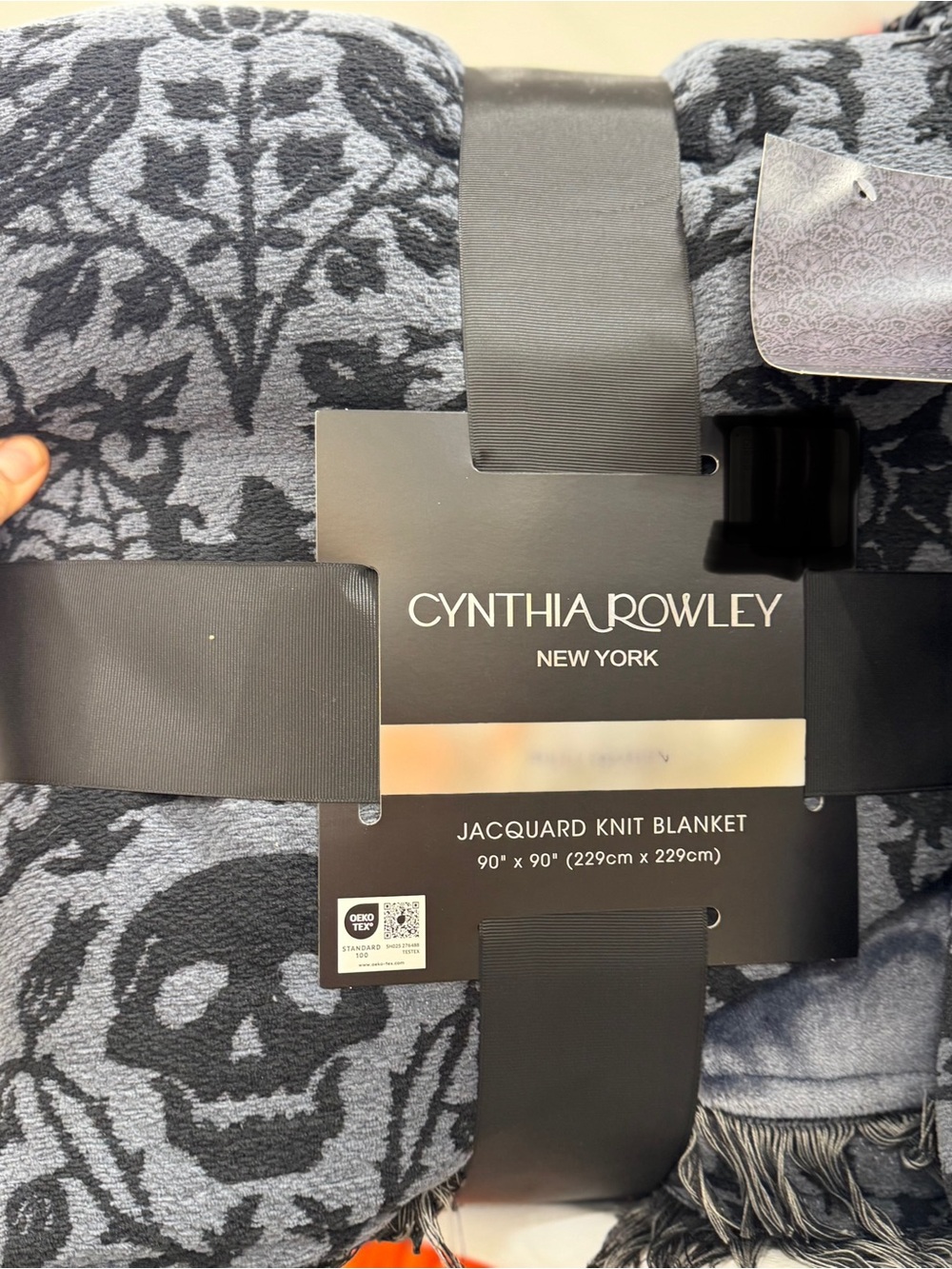 Cynthia Rowley Gray & Black Floral Jacquard Knit Blanket